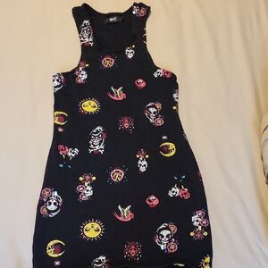 Iron Fist Sugar Skull Tattoo Print Mini Dress Size L
